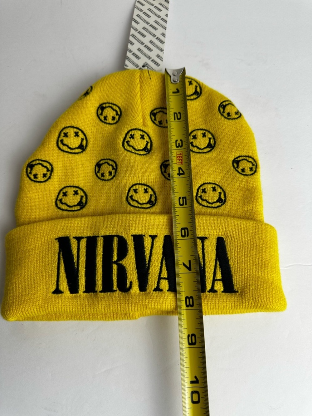 Urban Outfitters Nirvana Smiley Beanie Hat Stocking Cap NEW W/TAGS Unisex Yellow - Picture 5 of 6